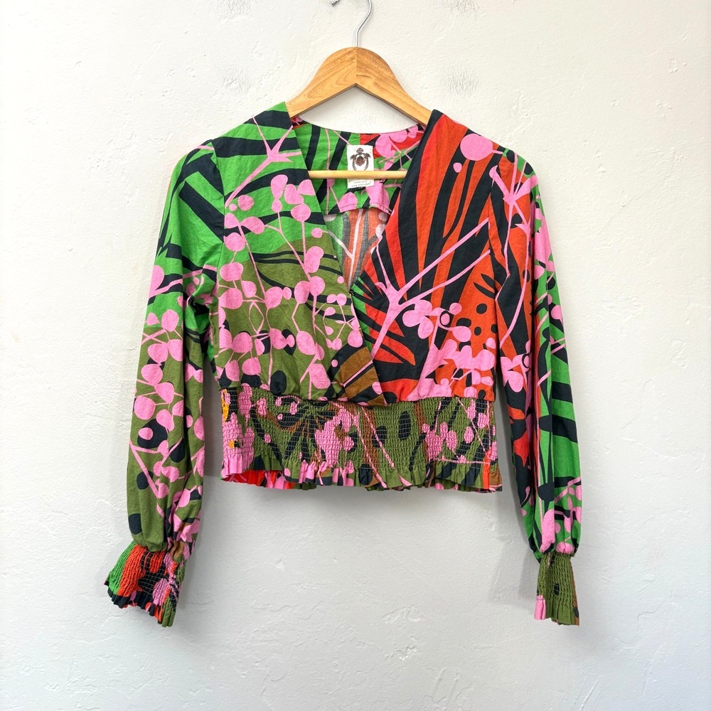 Roopa Pemmaraju Floral Crop Top Women Size XS Multicolor Long Sleeve